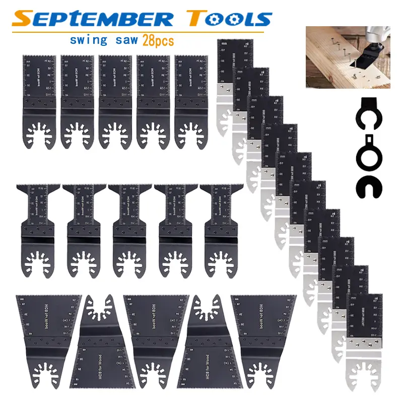 28-Piece Oscillating Tool Blades Set, Replaceable MultiTool Blades for Wood and Metal Cutting, Replaceable Blades