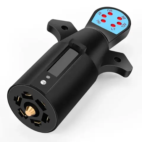 Nilight 7-Way Blade Trailer Connector Tester - 12V Automotive Diagnostic Tool with Red LED Indicators, Nickel-Plated Copper, Automotive Continuity Tester, 6 LED Circuit Check, Small, Comfortable Grip Tabs Ease Plug-In, Boat-Trailerable Trailers Accessory