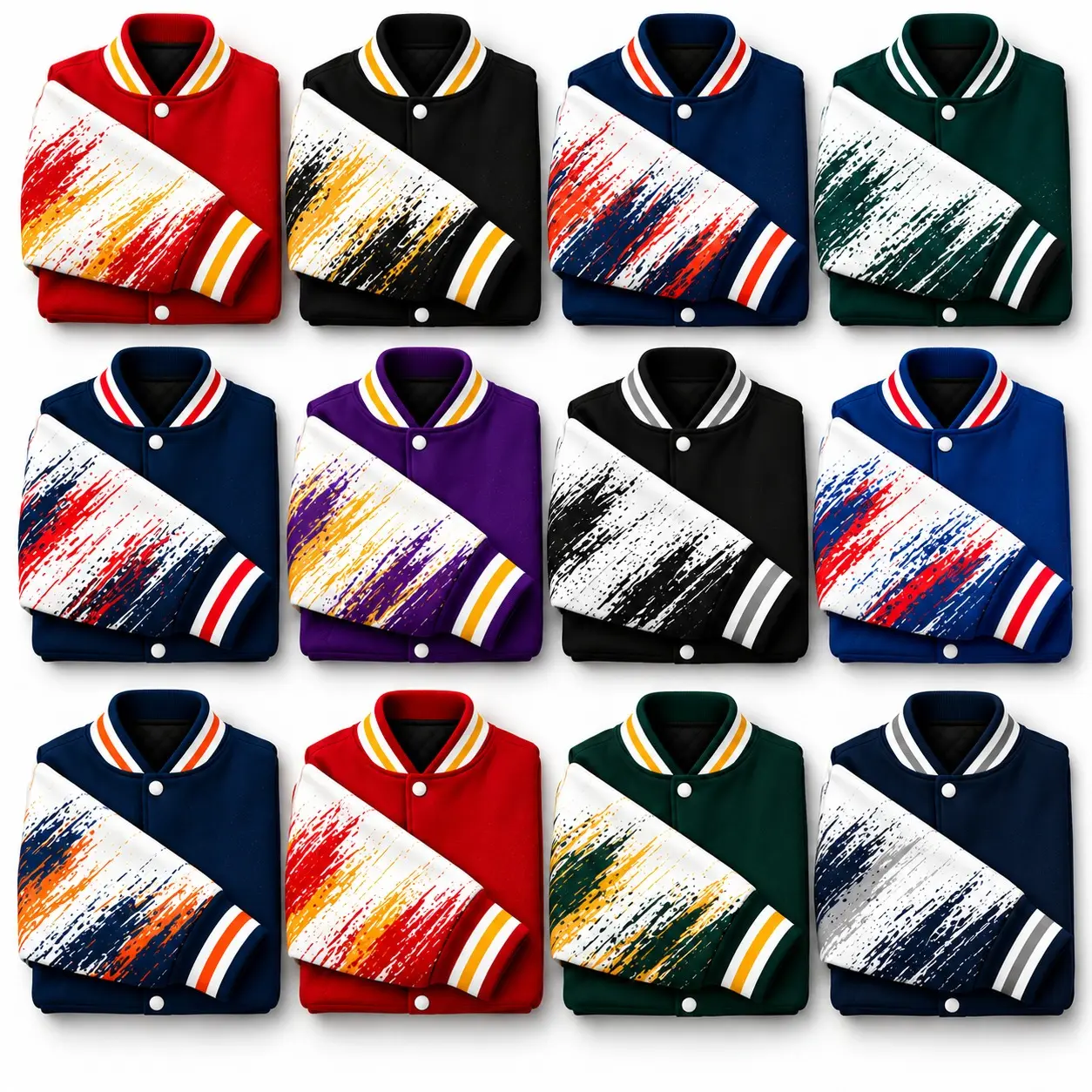Varsity Jacket for Men and Women, All-Over Print Baseball Letterman Jacket, Red White Navy Blue Sport Style Bomber, Unisex Casual Streetwear