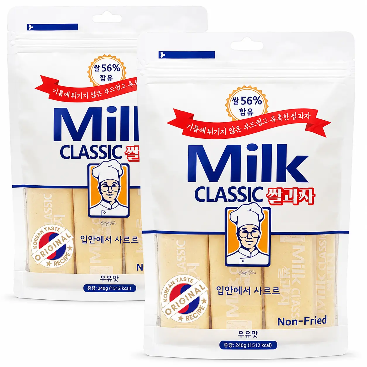 Korean Milk Classic Rice Cracker Snack 240g  (2 pack) - Sweet Milky Rice Cake Bites