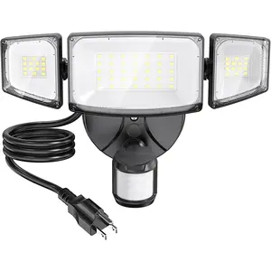 42W Motion Sensor Outdoor Light Plug in, Motion Flood Light Dusk to , 5000LM LED  Light IP65 , Motion Activated 6500K PIR Sensor Lighting for Garage Yard Patio Eave, Black