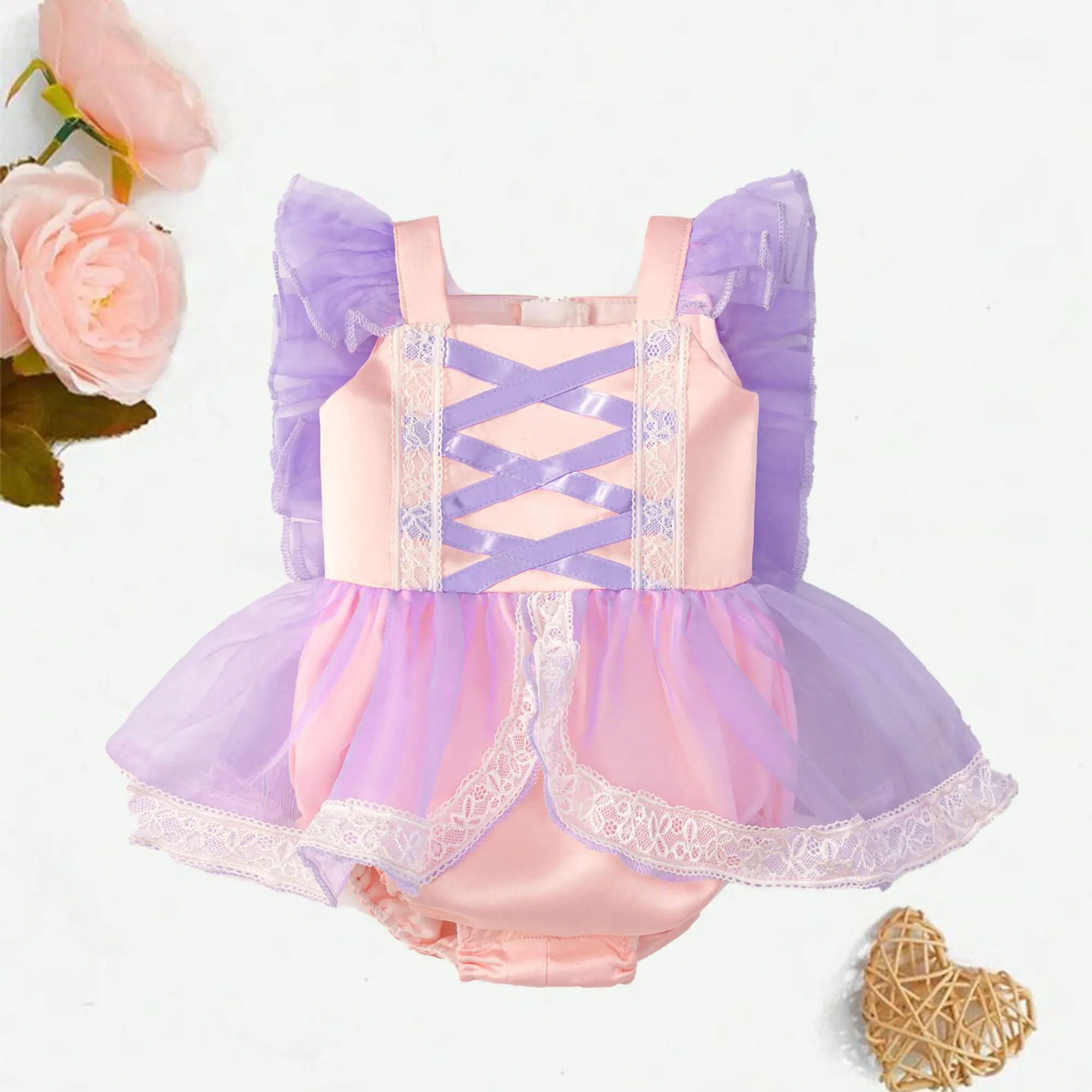 06 Baby Girl Newborn Contrast Trim Dress Vintaside Kids Baby Girl dress Trim Cami Bodysuit Baby Clothes Newborn Bodysuit Girls' Climbing Suit Summer Soft Comfortable Cute