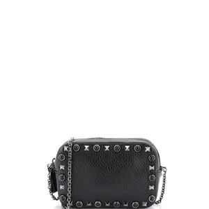 Pre-owned Valentino material Messenger Bags Garavani Rolling Rockstud Camera Crossbody Bag Leather with Cabochons by Rebag