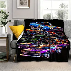 1pc Vibrant Racing Car Fleece Blanket - Ultra-Soft, Lightweight, and Warm Flannel Throw for Sofa, Bed, Travel, Camping, Living Room, Office, Couch, Chair, and Bed - Digital Printing, Cozy, and Compact for Indoor and Outdoor Use