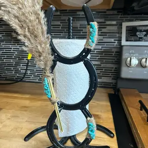 Western Paper Towel Holder with Turquoise Accents and Natural Rope Design