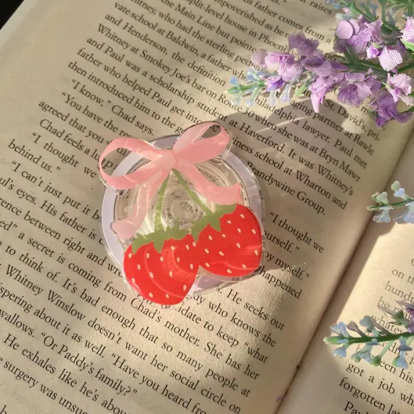 Strawberry MagSafe Magnetic Phone and Kindle Grip, Cute Acrylic E-Reader Holder, Strong Magnetic Grip Accessory for Smartphones and Tablets