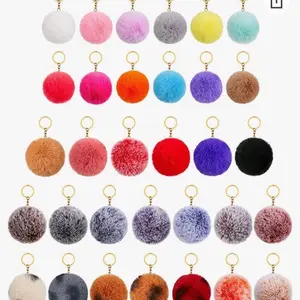 32 Pieces Pom Poms Keychains Faux Fur Pompoms Keyring Fluffy Ball Pompoms Key Chain for Girls Women Hats Shoes Bags Accessories