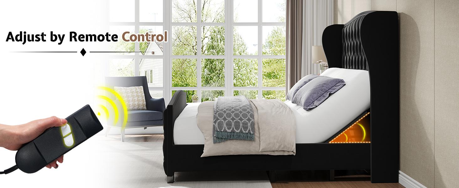 [Ships in 2 Boxes] AMERLIFE Adjustable Bed Frame, 50.8"H Velvet Upholstered Bed with Wingback Headboard and Deep Button Tufting, Platform Bed Frame with Dual Motor, Remote Control,No Box Spring Needed/Best Gift Ideas/Christmas Gifts