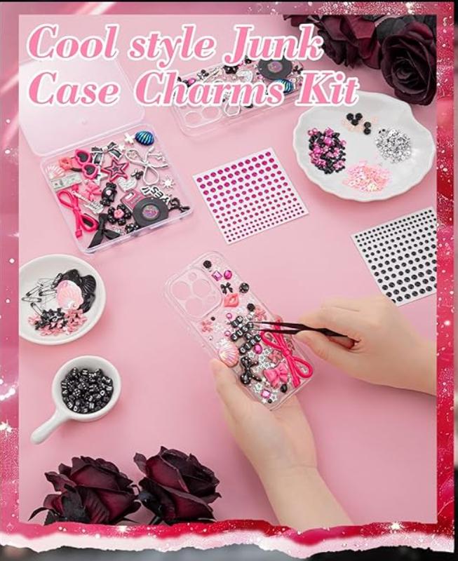 Junk case charms,junk case Kit for Customizing Diy Cases,With Cute Bow,Flatback Pearls,Letter Beads, Aesthetic Big Decor for Personalization