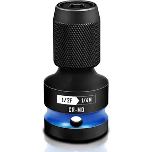 Quick Release Impact Bit Holders 1/2-Inch Square Drive to 1/4-Inch Hex Socket Adapter, CR-MO Steel, Blue