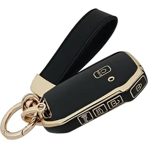 TPU Car Protector Key Fob Cover Case with Chain for Kia 2020-2022 Soul 2019-2021 Forte 2020-2021 Telluride K5 2021-2022 Seltos NIRO Sportage Sorento Smart Remote Key Fob (Black)
