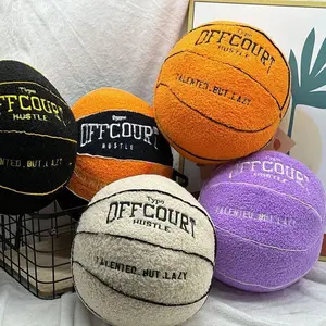 2026 New Offcourt Basketball Pillow, 11" Basketball Shaped Teddy Fleece Embroidered Throw Pillow Fuzzy Plush Toy Gifts for Kids Boys Girls