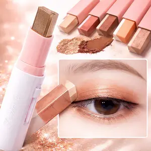 6Pcs 2-Color Eyeshadow Stick Set Cosmetic Pearlescent Matte Highlighter Eye Shadow Glam Natural Long Lasting Waterproof Not Easy To Take Off Makeup