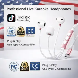 Karaoke sound card headset for karaoke live streaming, singing, monitoring, integrated microphone for calls and song recording, available for dropshipping