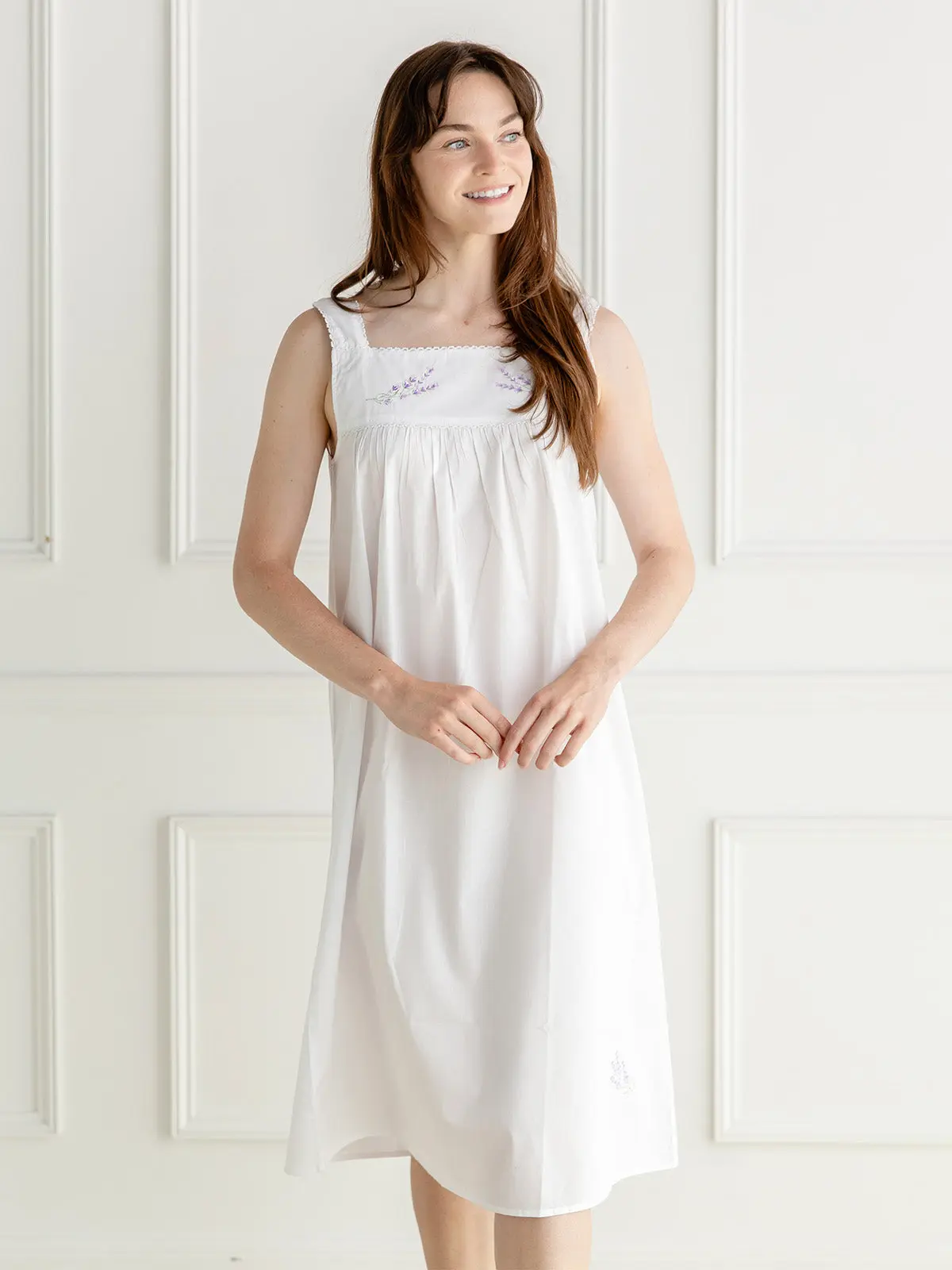 Violet White Cotton Nightgown