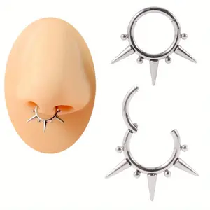 Stainless Steel Septum Ring - Hinged Spike Nose Rings for Cartilage, Tragus, and Helix Earrings