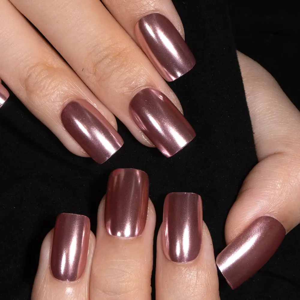 Rose Gold Shine Glossy Press On Nails | CurvLife Nail | 30Pcs Medium Oval Fake Nails | High-Gloss Finish with Rich Metallic Rose Gold Hue | Easy to Apply, Comfortable & Long-Lasting | Ideal for Daily Commutes, Business Dinners, Gala Evenings & Chic Events