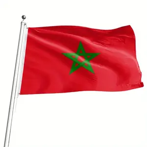 This Moroccan flag is available in two sizes and features a vibrant green five-pointed star design. It has two eyelets for easy hanging and is perfect for parties, events, commercial venues, schools, offices, and outdoor decorations.