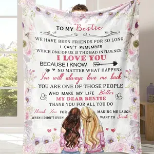 To My Bestie Funny BFF Gift Soft Cozy Flannel Blanket Pink Floral Best Friend Love Letter Print Plush Throw Warm Fuzzy Bedroom Sofa Blanket Perfect Birthday Galentine's Day Christmas Gift for Bestie Soul Sister Women Girls Home Decor
