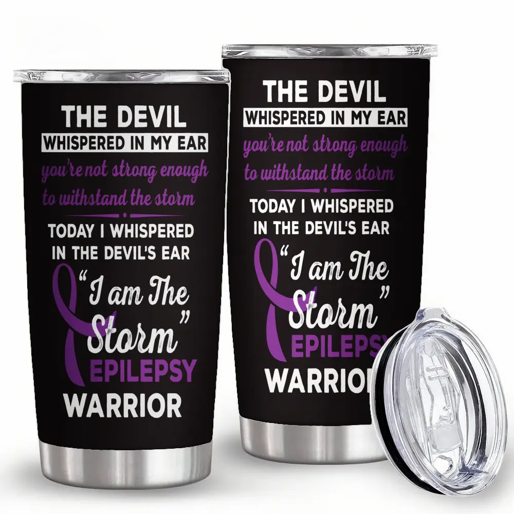 20oz black travel mug with Epilepsy Warrior design, suitable for daily use, outdoor activities and travel. Perfect for hot or cold drinks. It is a special gift ideal for family and friends, great as Christmas and New Year presents.