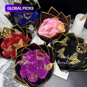 Glitter Rose Bouquet, 1 Count Eternal Artificial Rose Bouquet with No Assembly Required, Romantic Valentine's Day, Wedding, Anniversary and Engagement Gift, Glitter Rose Birthday and Christmas Gift, Artificial Roses Bouquet #TOP PICKS