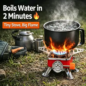 Portable Windproof Foldable Camping Stove – Ultralight Compact, Piezo Ignition, Folds to Palm Size for Backpacking Hiking Picnics & Home Emergencies, Ideal for Solo & Group Camping