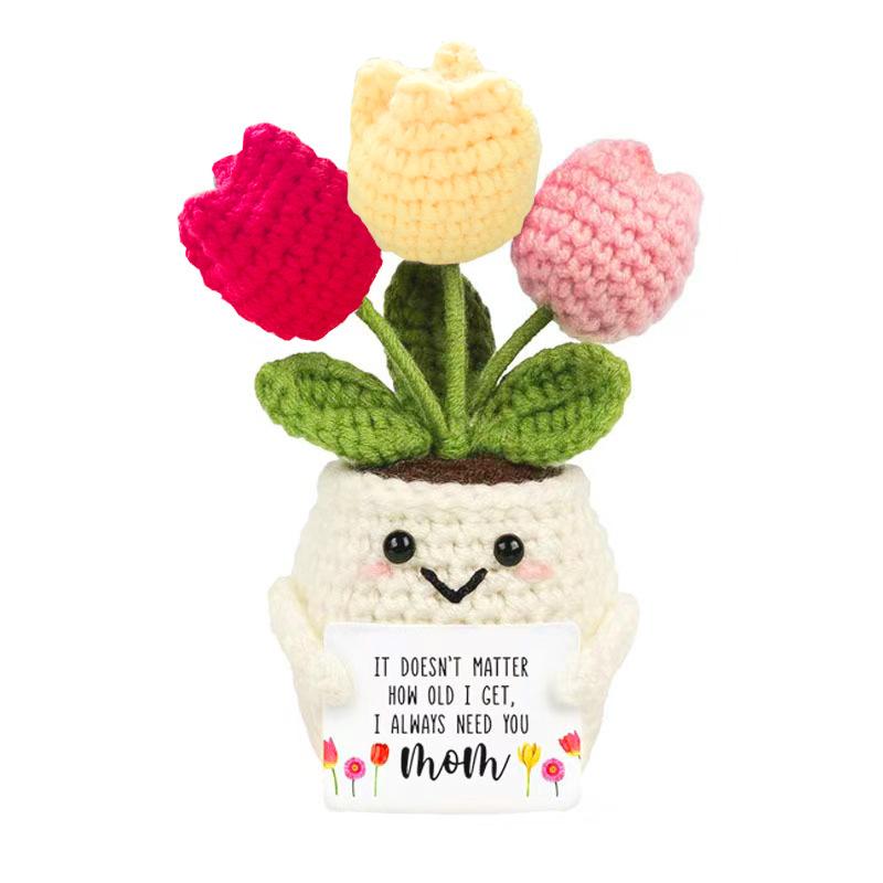 Handmade Crochet Artificial Potted Flowers - Decorative Home Accessory with Shipping Included, Cute Girly Gift for Best Friend Birthday, GF Gift for Desktop Ornament