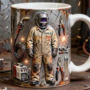 Personalized Welder Mug 2D Printed 3D Effect Custom Name Coffee Cup Unique Industrial Design for Welders Metal Workers Tradesman Appreciation Keepsake Gift Idea Birthday Holiday Present for Him Her Welding Theme Mug