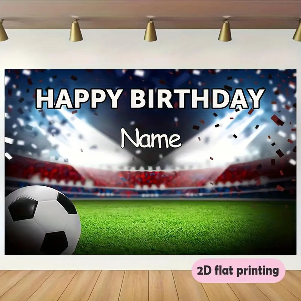 1PC Polyester 2D Flat Customizable Football Theme Birthday Backdrop - Custom Name, Soccer Field Photo Background, Reusable Kids' Party Banner for Home & Festive Photography Decor,summerwins
