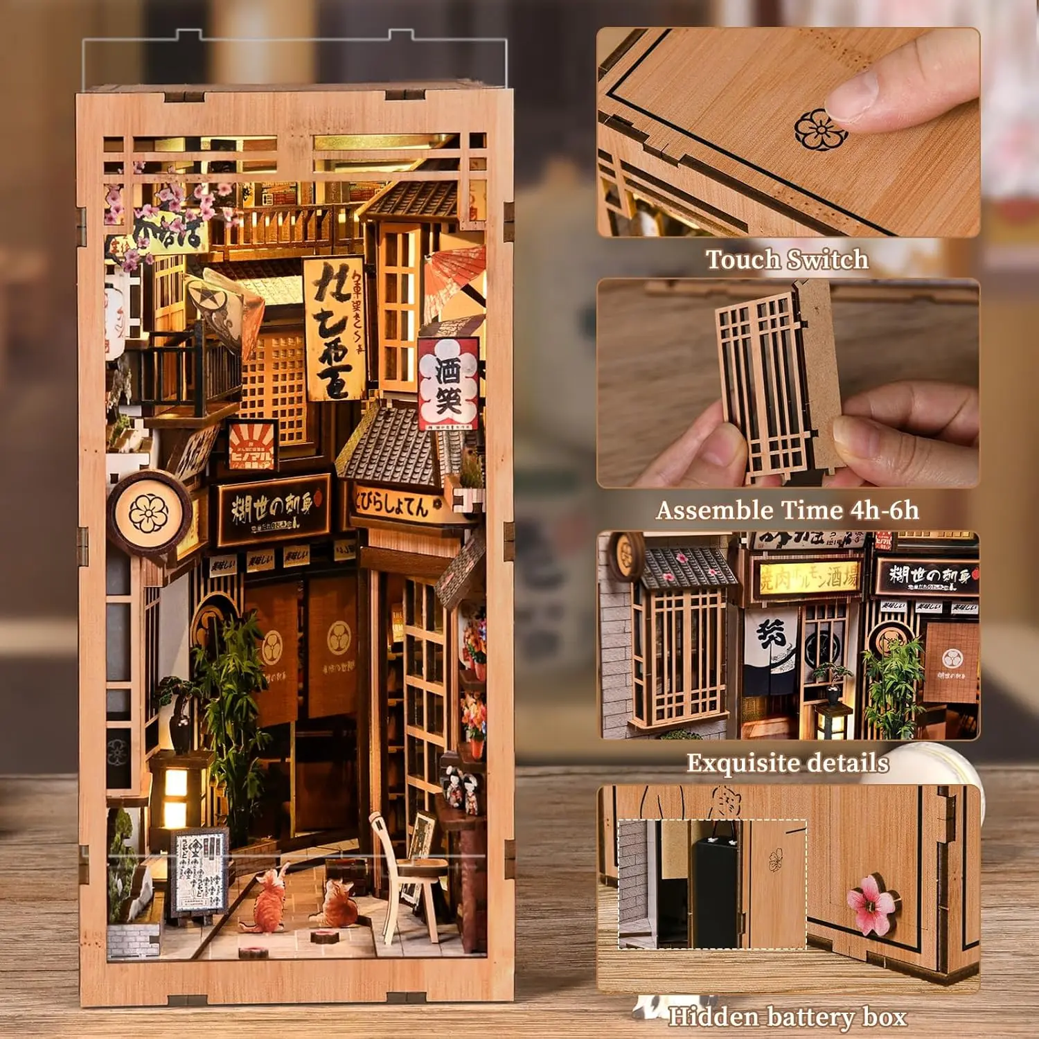 Japanese Alley DIY Book Nook Kit 3D Wooden Puzzle with LED Light