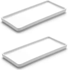 2 Pack 10" Bathroom Tray, Ceramic Vanity Trays for Bathroom, Small Ceramic Trays, Kitchen Soap Tray for Kitchen Counter (White, 10",Set/2)