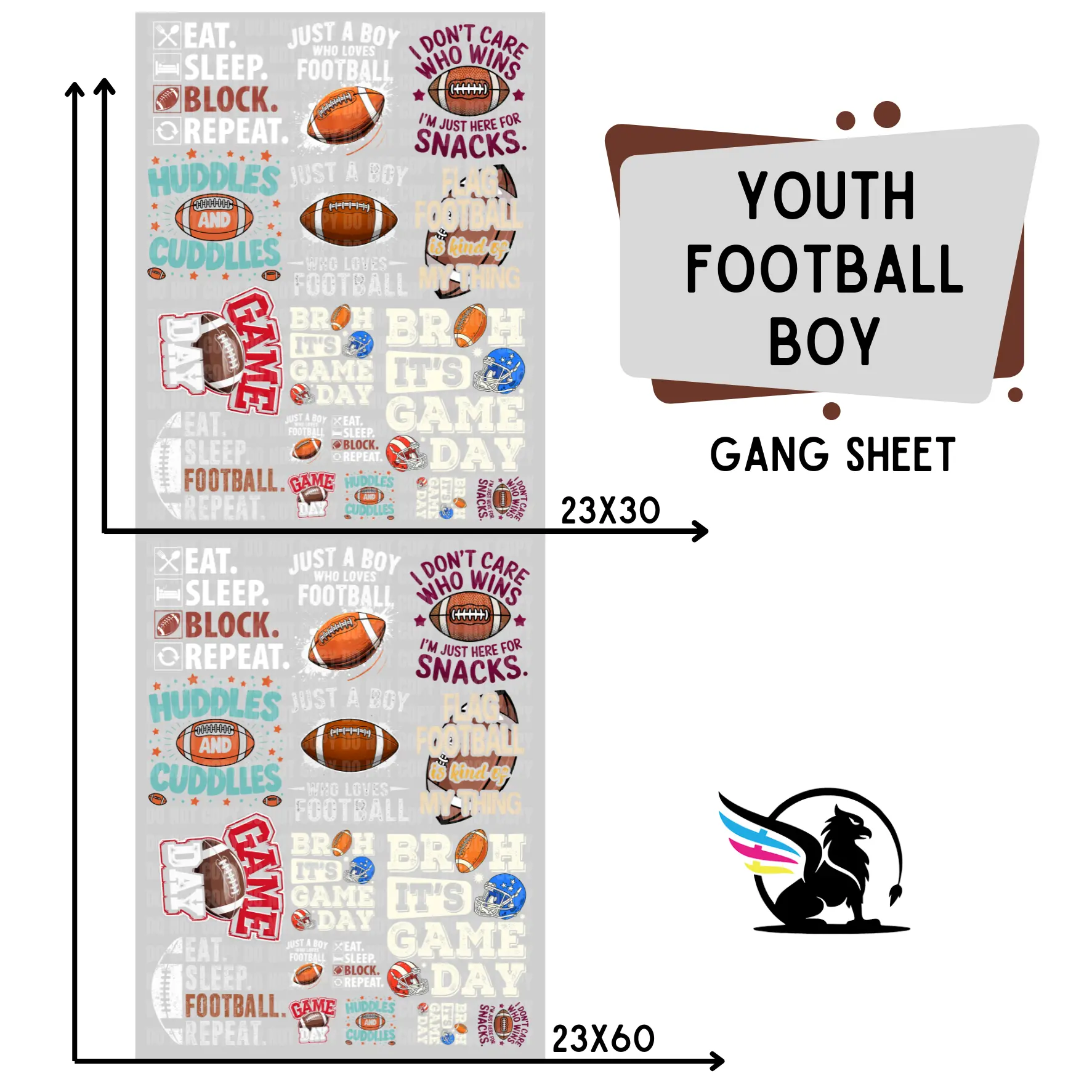 Youth Football Boy | Premade DTF Transfer Gang Sheet For Graphic Tees