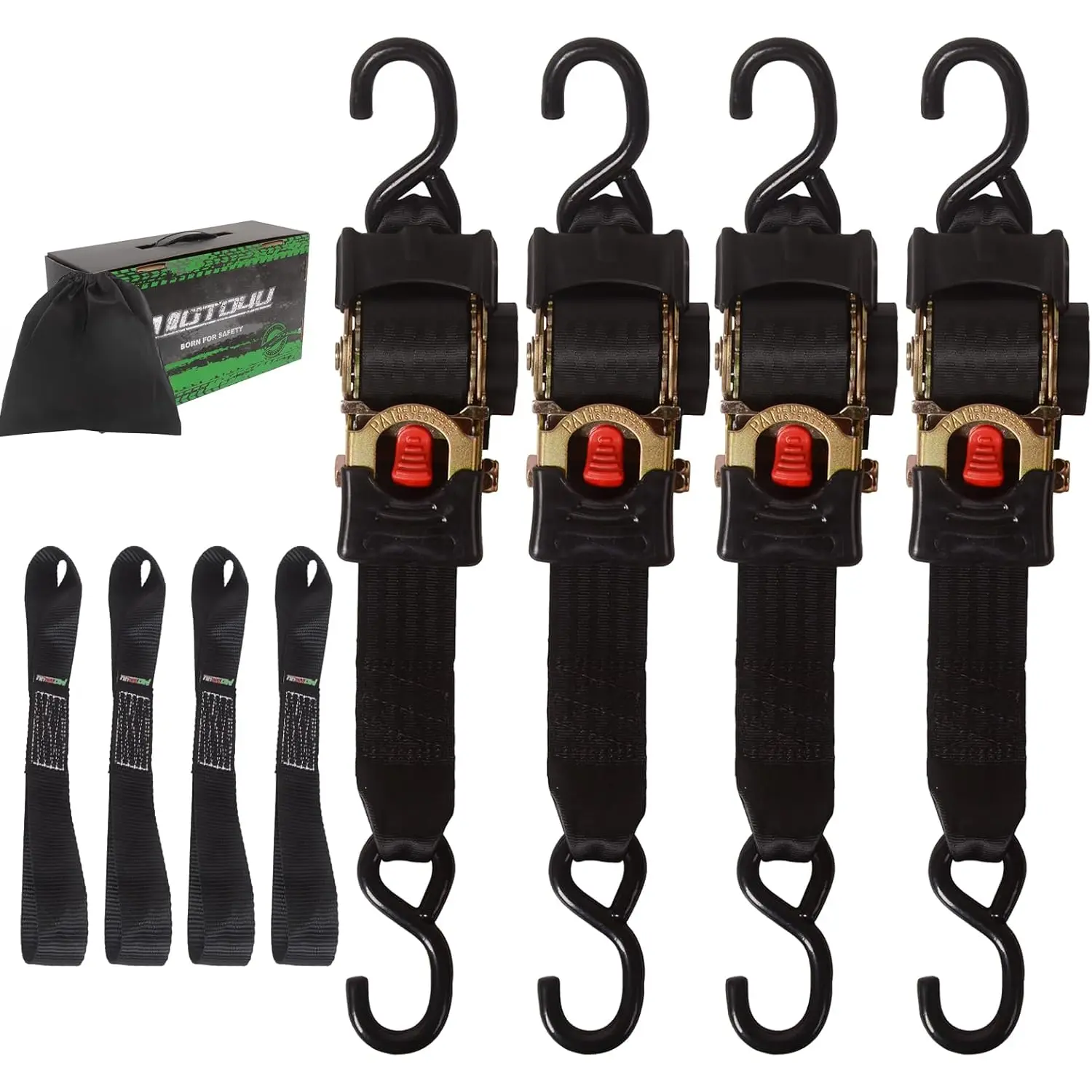 2" x10' Retractable Ratchet Tie Down Straps Heavy Duty,4 Automatic Ratchet Straps Self Retractable with 4 Soft Loops,3000LBS Max Break Strength for   Trailer Cargo Van