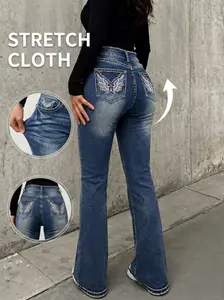 High Waist Slim Jeans For Women Flattering Fit Stretch Denim With Eye Catching Pocket Embroidery