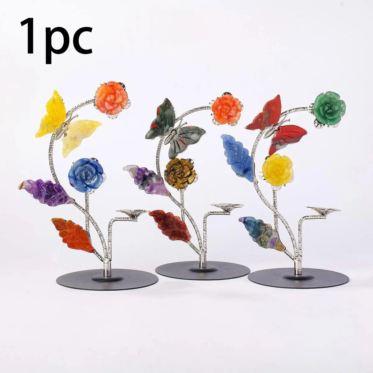 Natural Crystal Healing Gemstone Single Point, Butterflies & Flowers Design, Home Decor, Divination Tool, Perfect Christmas Gift