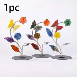Natural Crystal Healing Gemstone Single Point, Butterflies & Flowers Design, Home Decor, Divination Tool, Perfect Christmas Gift
