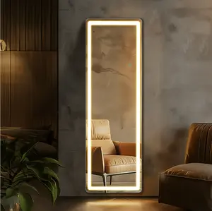 LED 3 Color Lighting Full Body Mirror 60"x 16" Rectangle Floor Mirror with Lights Wall Mounted Free Standing Leaning for Home, White Decor Durable