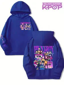 Girls Kpop Demon Hunters Hoodie, Graphic Hoodies, Korean Fashion Retro Tape & Girl Group Print, Casual Comfortable Loose Fit, Multiple Colors Available