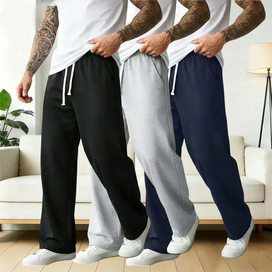 Men's Relaxed Fit Casual Fleece Knitted Jogger Pants - Elastic Waistband with Drawstrings, Side Pockets, Durable Material, Athletic Outfit, Comfortable for Spring-Autumn-Winter, Ideal for Sports & Casual Use, Casual Fleece Joggers