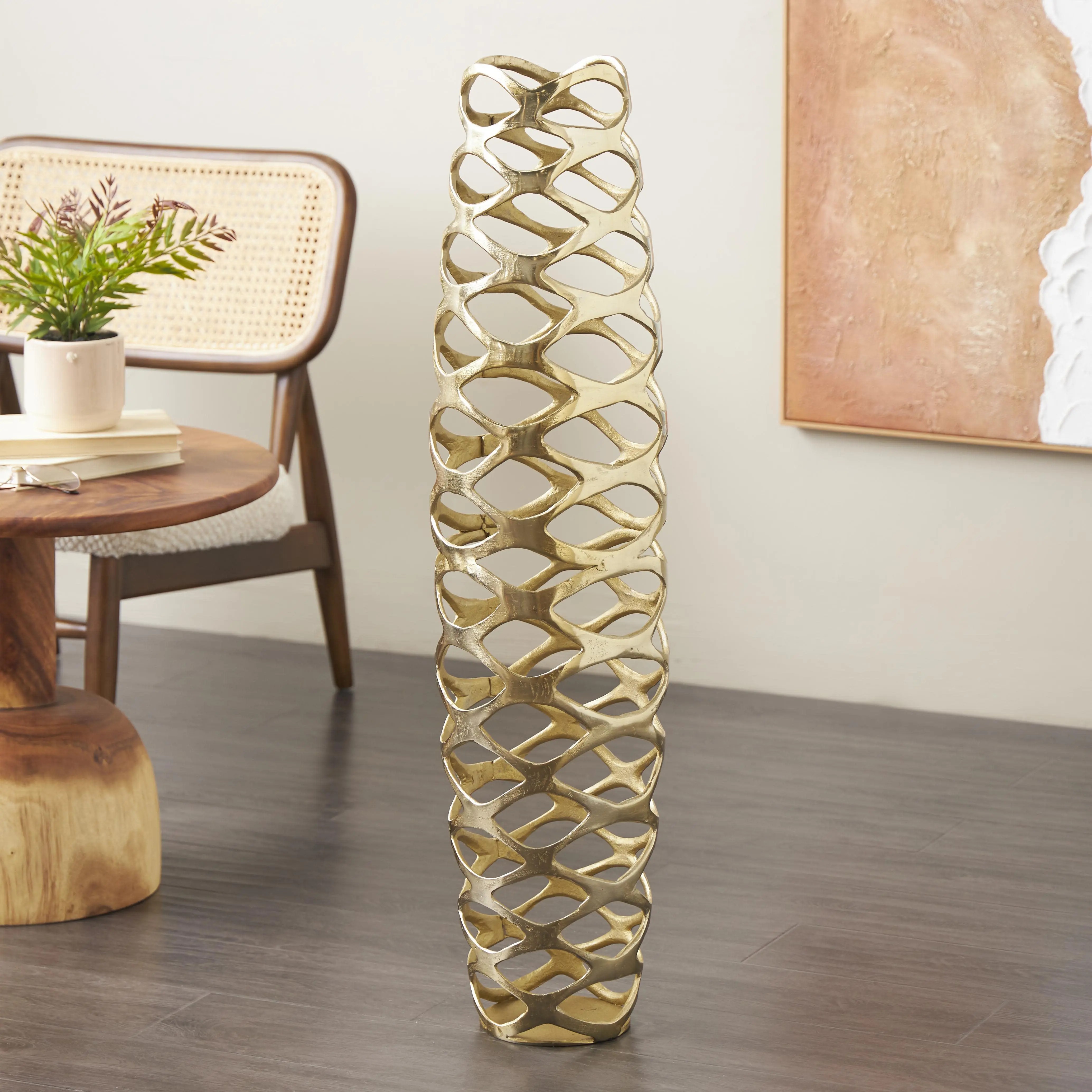 Aluminum Metal Geometric Tall Cutout Decorative Vase