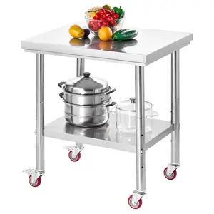 Stainless Steel Food Prep Table 24 x 30 Inches with Wheels, Mobile Kitchen Work Table with Adjustable Undershelf, Heavy Duty Commercial-Grade Prep Station for Restaurant, Hotel, Catering, Garage and Outdoor Use