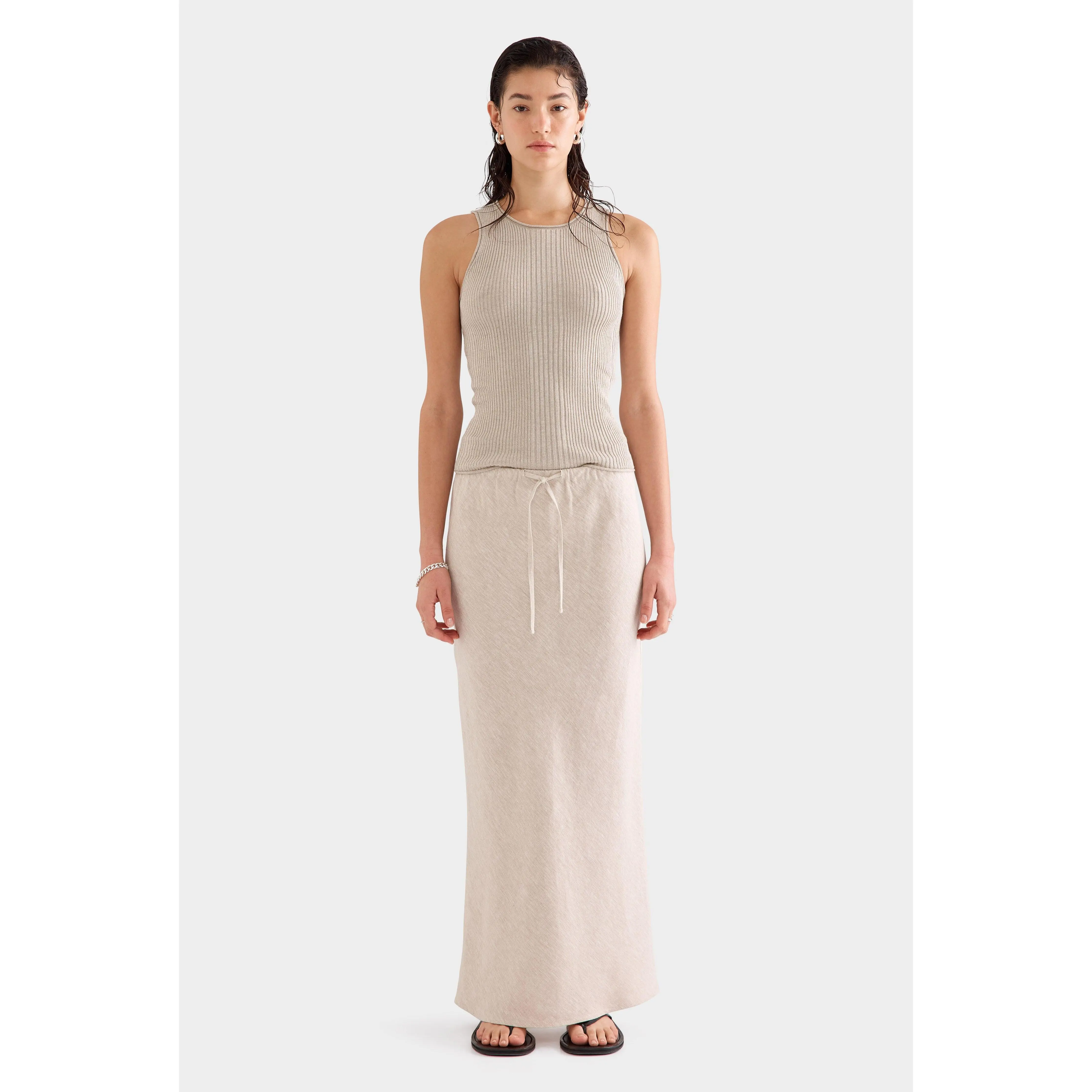Drawstring Bias Skirt - Sand