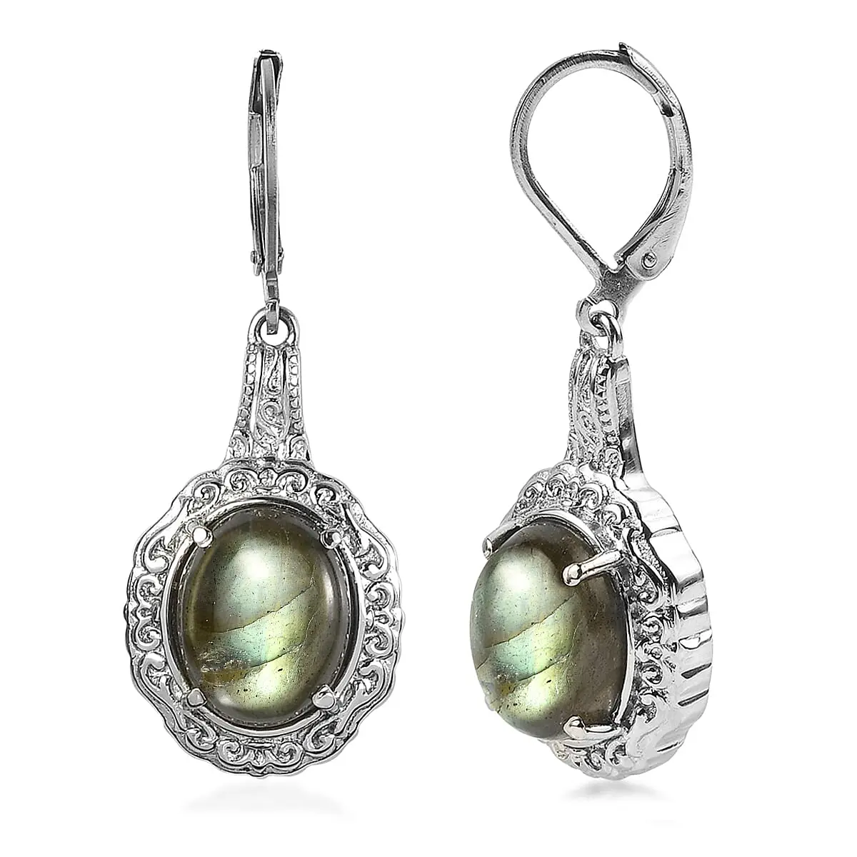 EverTrue Malagasy Labradorite 11.70 ctw Earrings in Stainless Steel