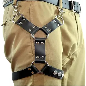 Black Leather Thigh Leg Garters Belt,Gothic Belt Punk Belt Punk Harness Body Chain Cage for Men or Women
