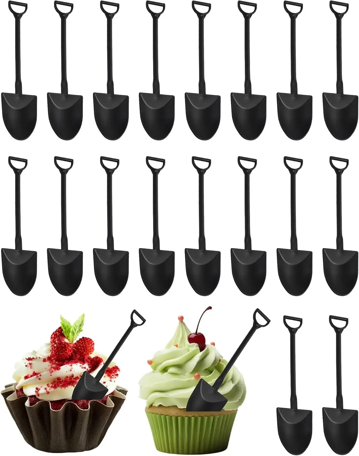 60 Pcs Black Mini Plastic Shovel Spoons, Small Dessert Sampling Spoons for Ice Cream, Cake, Snacks, Party Favors, Tasting Events Use