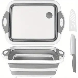 LMETJMA 3 in 1 Collapsible Cutting Board Foldable Chopping Board Camping Dishes Sink Space Saving Kitchen Drainage Basket