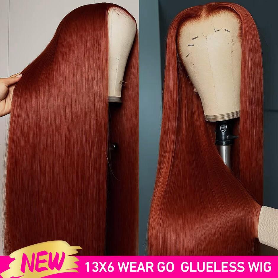 28 Inch Reddish Brown Wear go Glueless Wigs with Drawstring Effortless Install Ear to Ear Bone Straight 13x6 Human Hair Lace Front Wig Colored Brazilian Transparent Lace Frontal Wig For Women