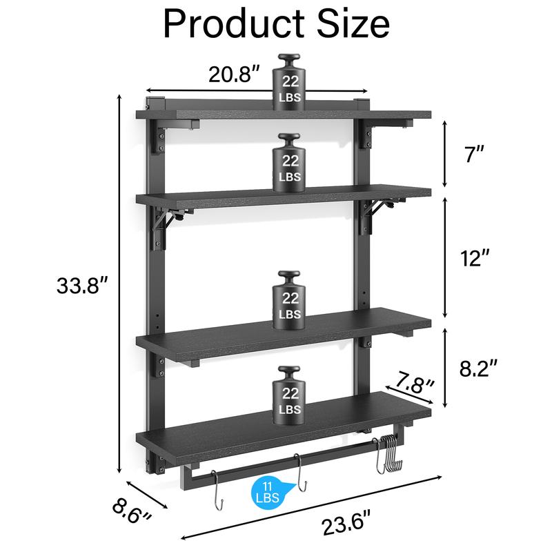 Foldable Gaming Floating Shelves with Adjustable Shelf, 24 Inch Wall Mounted Shelves with Dynamic LED for Living Room Game Room Cologne Holder Wooden Key Mail Holder