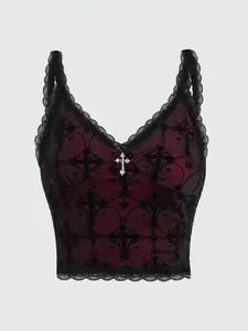 Gothic Velvet Cross Backless Top for Women, Punk/dark Lolita Style, Stylish & Comfortable Design, Perfect for Casual Wear
