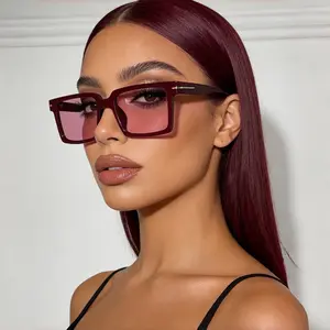 New Oversized Square Burgundy Fashion Sunglasses | Ultra-Lightweight Frames Women's | Minimalist Versatile Daily Wear Clear Eyewear